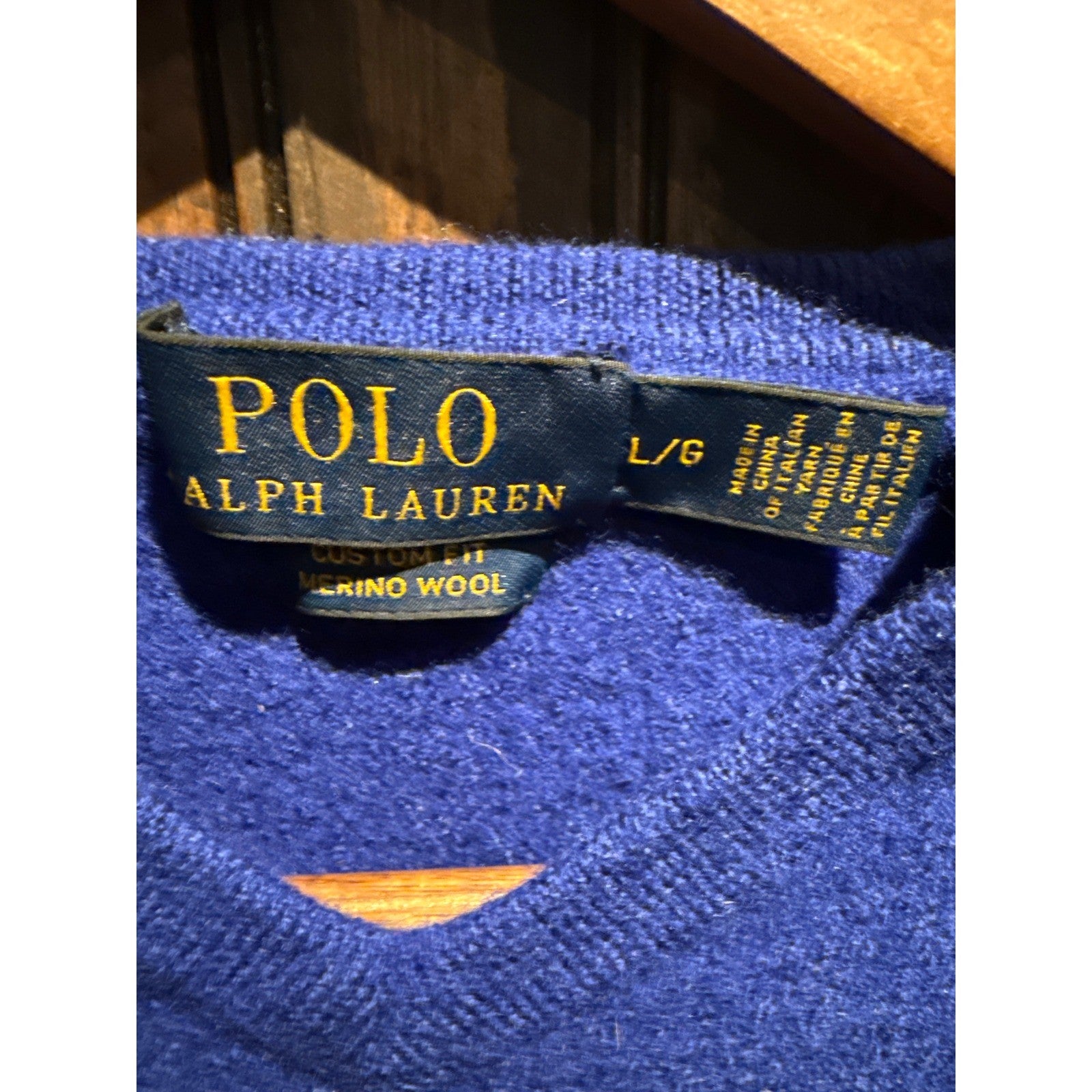 Polo Ralph Lauren Kids Royal Blue Boiled Wool V-Neck Sweater Size L/G 14-16