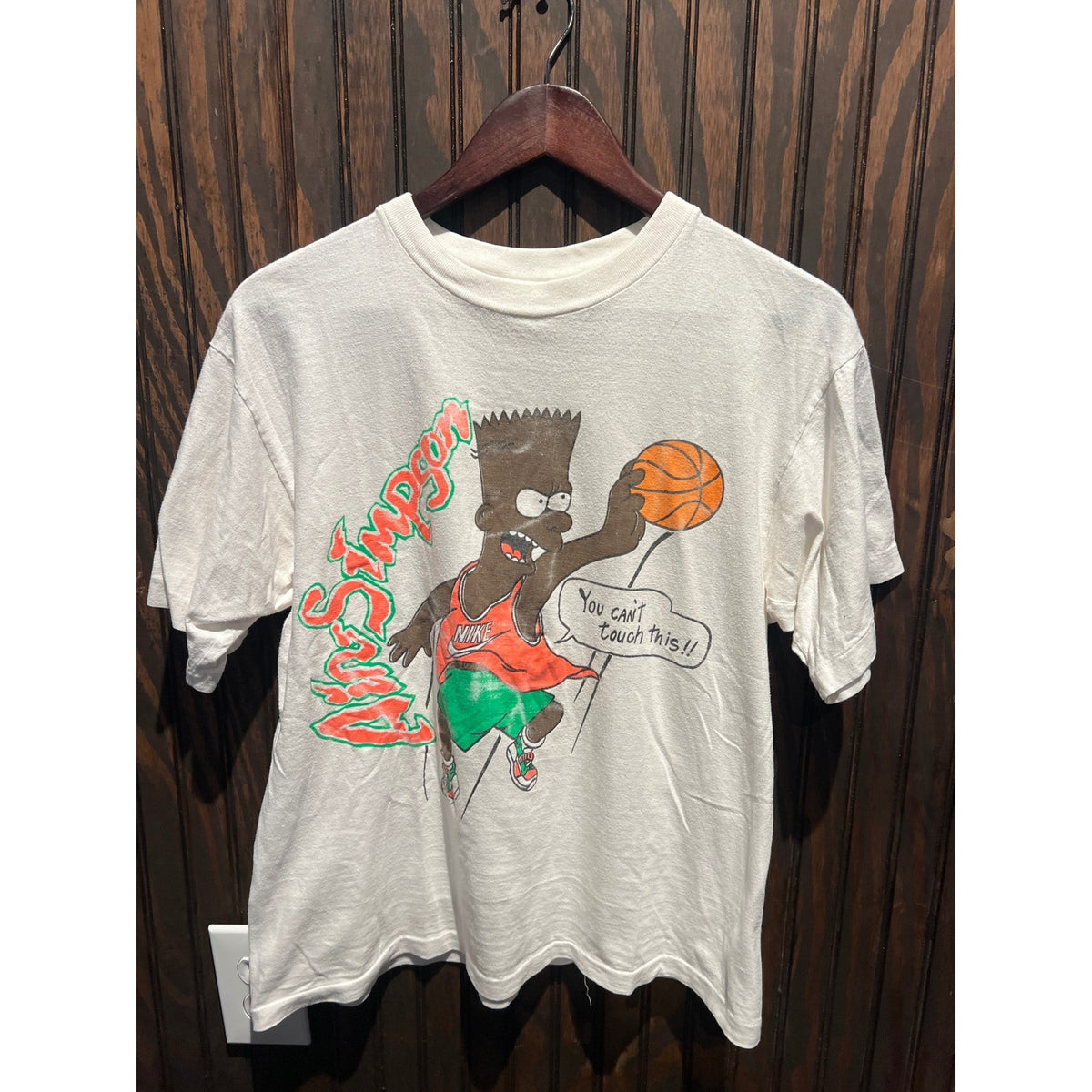 Vintage 1990 Air Simpson Bart Simpson Basketball Graphic T-Shirt White 20x24