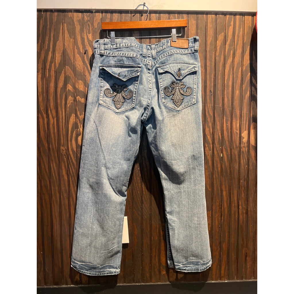 Flypaper Mens Distressed Straight Leg Jeans Light Wash Ripped Denim Blue 34x29