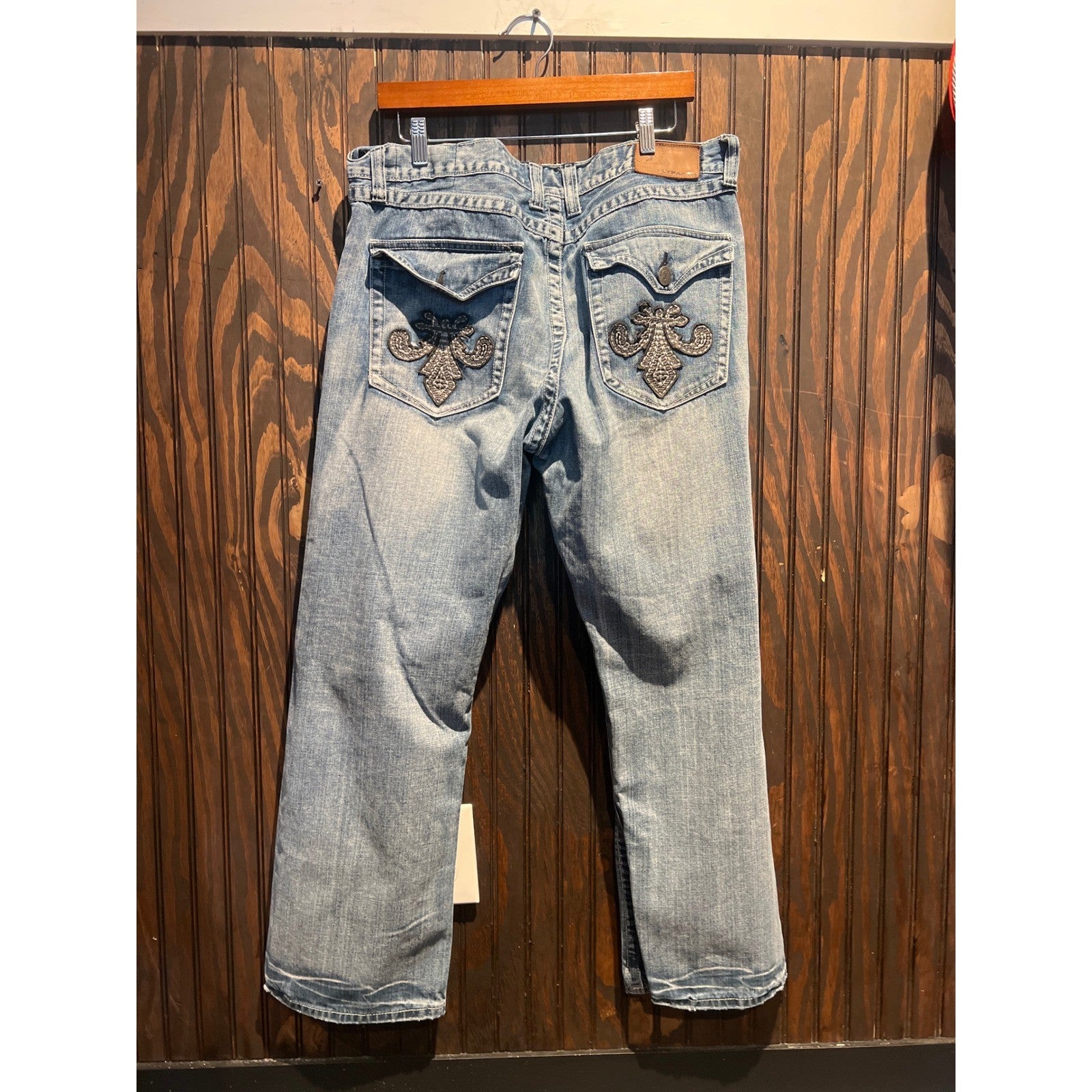 Flypaper Mens Distressed Straight Leg Jeans Light Wash Ripped Denim Blue 34x29