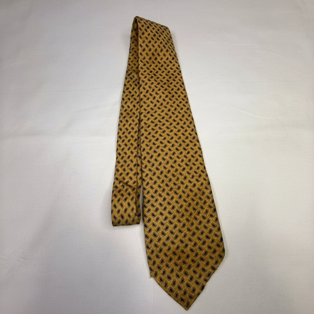 Robert Talbott Silk Tie Gold Black Geometric Pattern Silk Blend Necktie Men's
