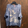 Mens Oversized Blue Tie Dye Graphic Tee Eagle Motorcycle Distressed Biker Shirt