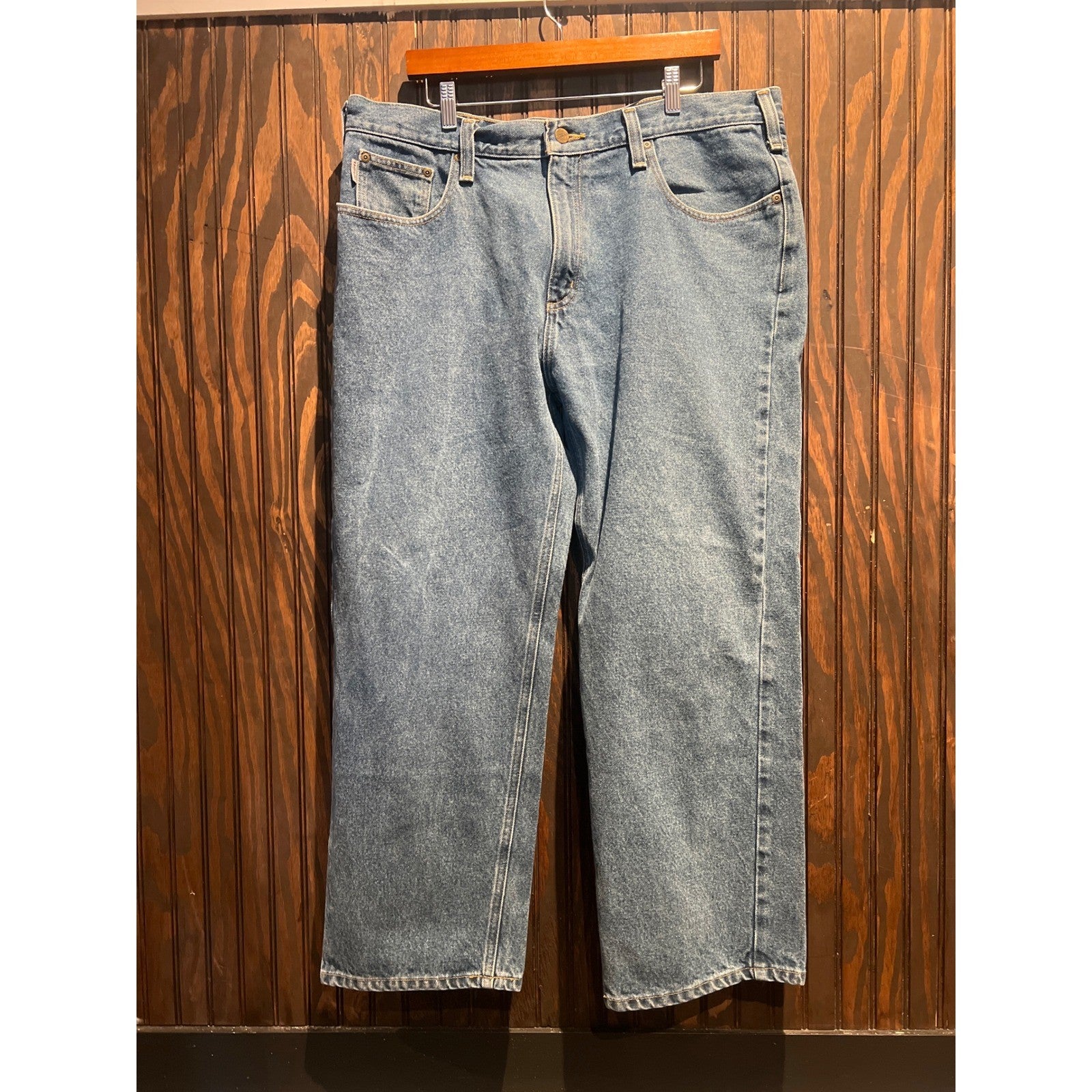 Carhartt Relaxed Fit Tapered Leg Jeans Mens 40x28 Light Wash Blue Denim Workwear