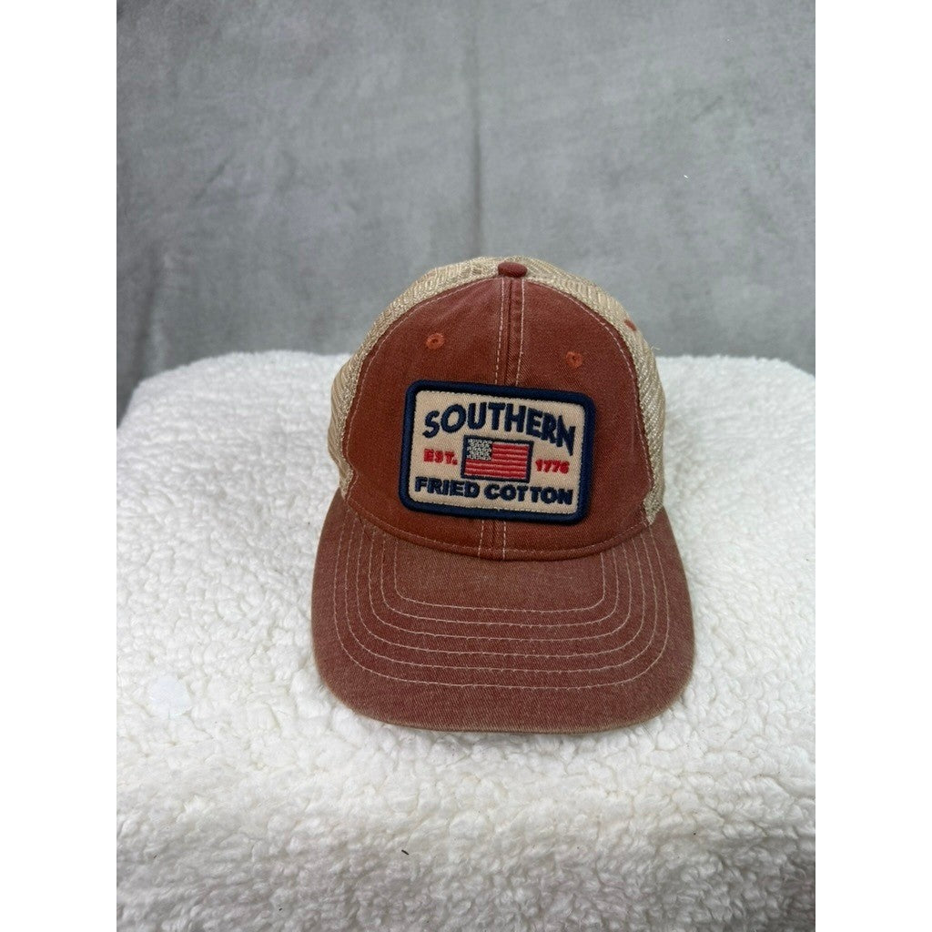 Southern Fried Cotton Trucker Hat Red Tan Mesh American Flag Patch Snapback