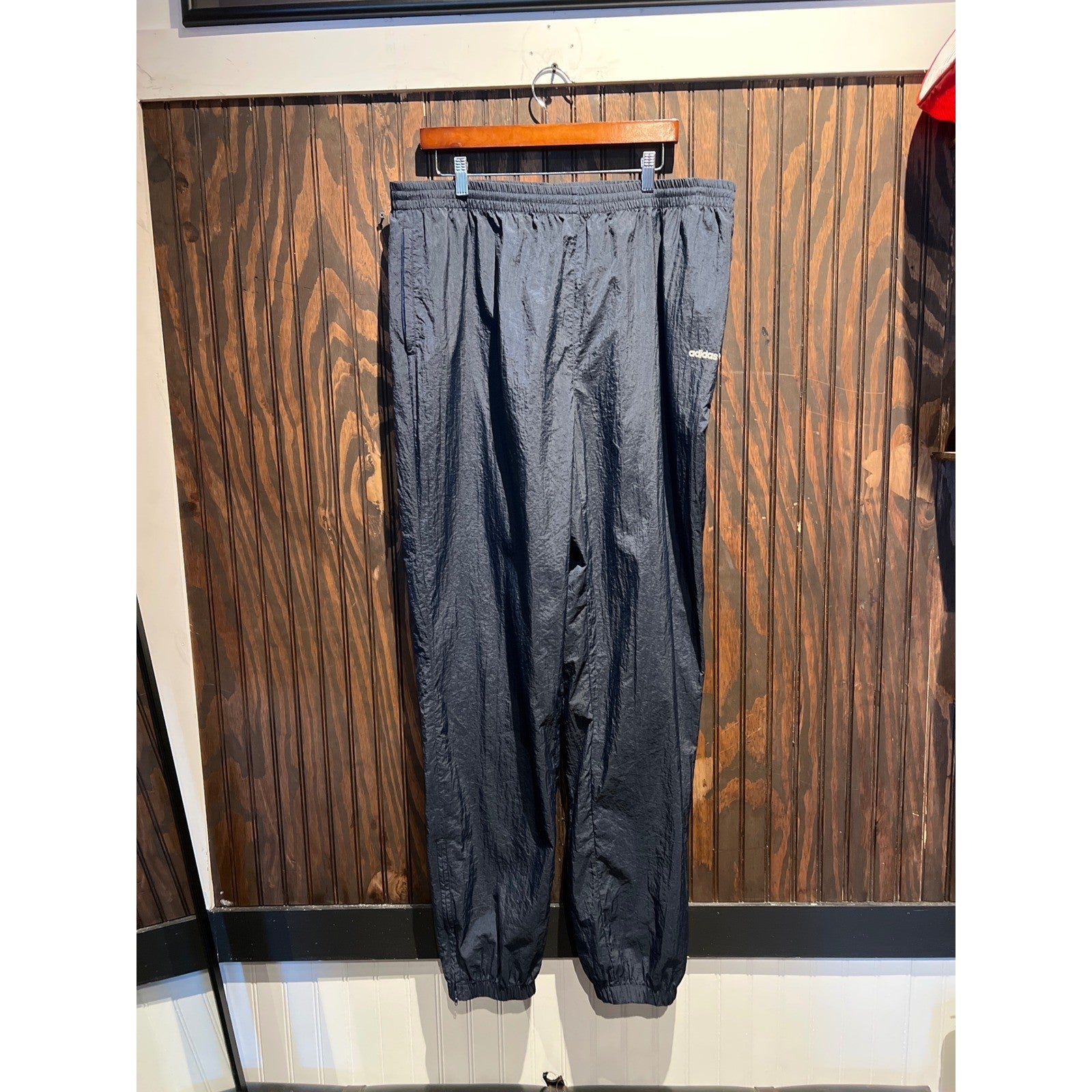 Adidas Mens Navy Blue Nylon Windbreaker Track Pants Joggers Vintage Style XL