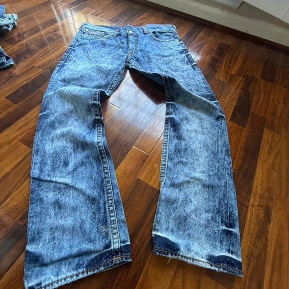 True Religion Section Straight Blue Acid Wash Denim Jeans Mens size 40