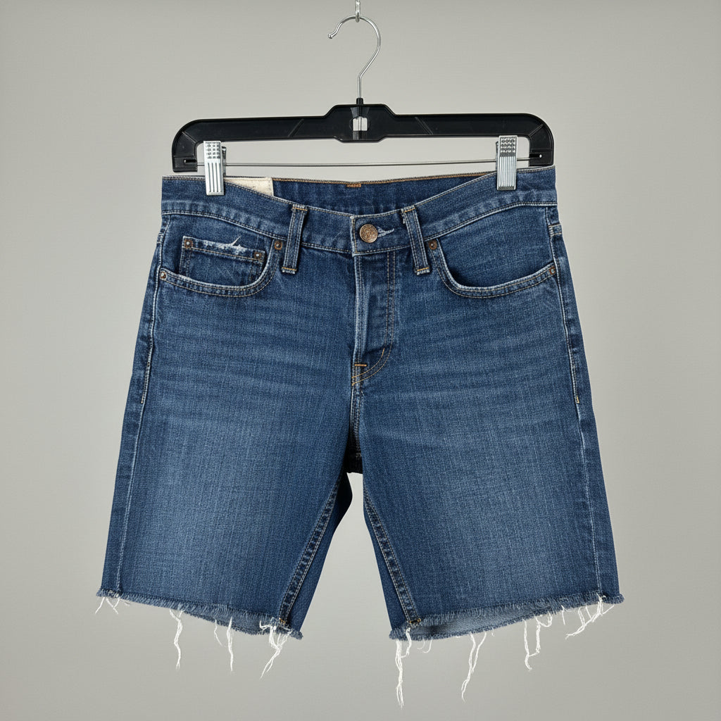 Hollister Mens Dark Wash Denim Cut Off Shorts Raw Hem Blue W30 Slim Fit Casual