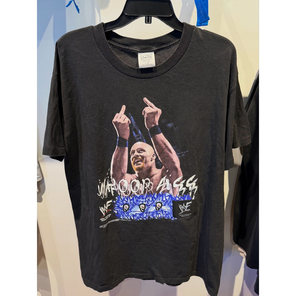 Vintage 1998 Stone Cold Steve Austin Whoop Ass WWF T-Shirt Wild Oats Large Black