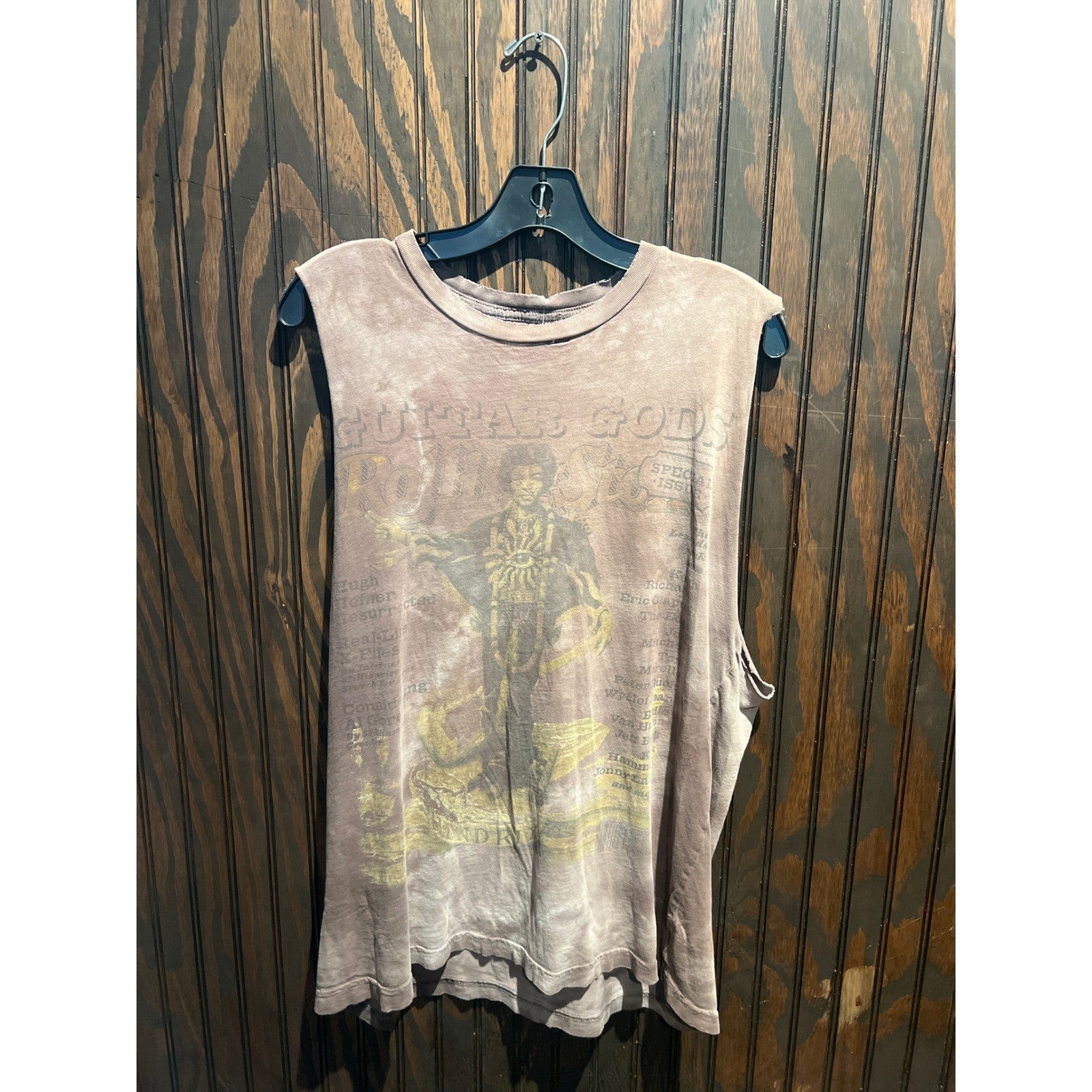 Jimi Hendrix Guitar Gods Rolling Stone Graphic Tank Top Faded Brown Mens L 27x21