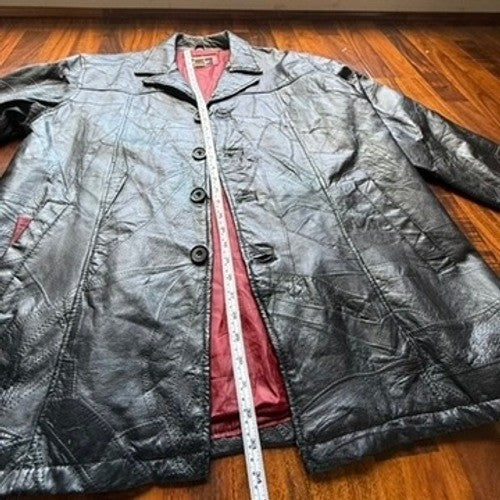 Haband Executive Division Mens Black Patchwork Genuine Leather Car Coat Jacket L