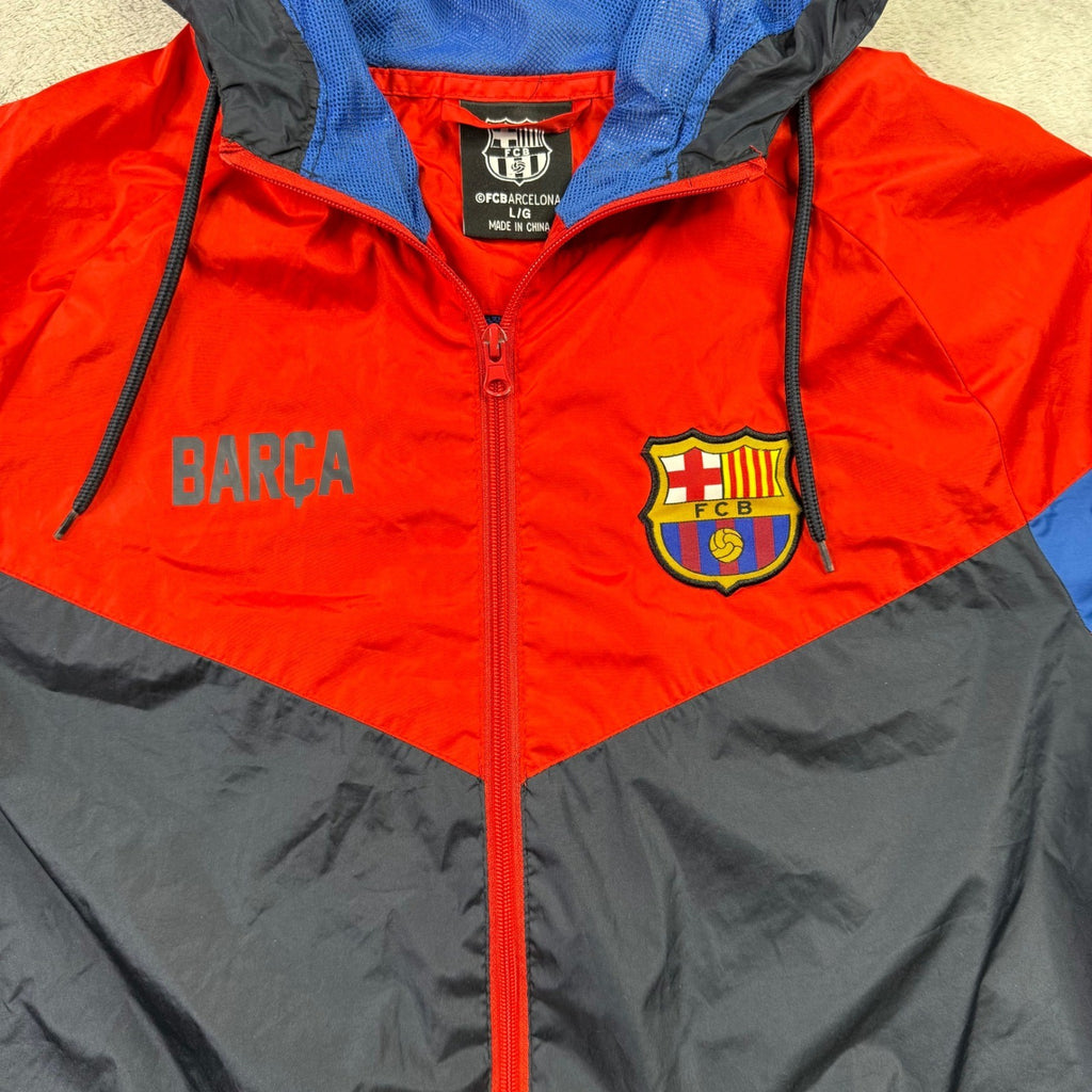 FC Barcelona Windbreaker Jacket Blue Red Black Hooded Soccer Fan Gear L G