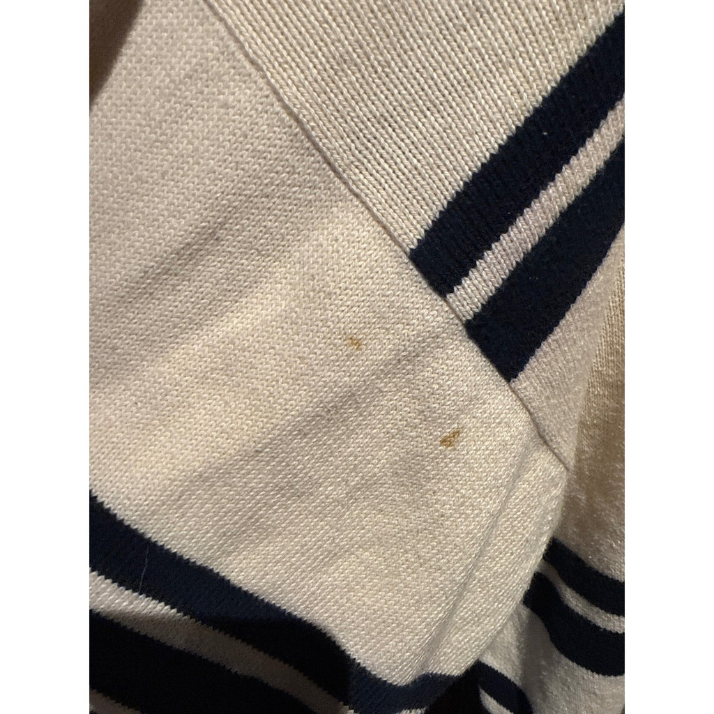 Vintage Burberry Sport Mens Nautical Sailboat Striped Knit Sweater Cream Navy
