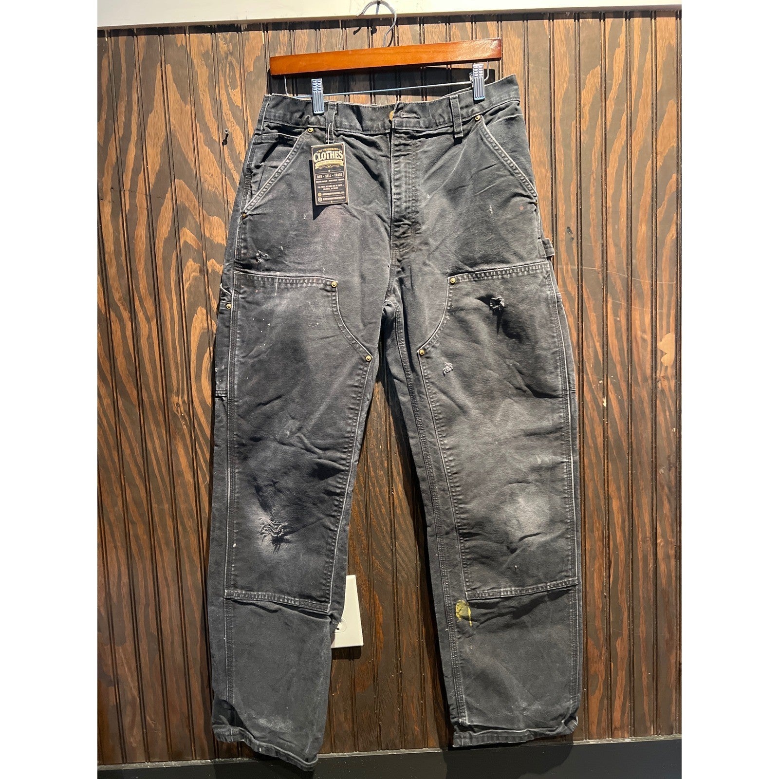 Carhartt B01 Double Knee Work Pants Mens 33x32 Black Made in USA Distressed