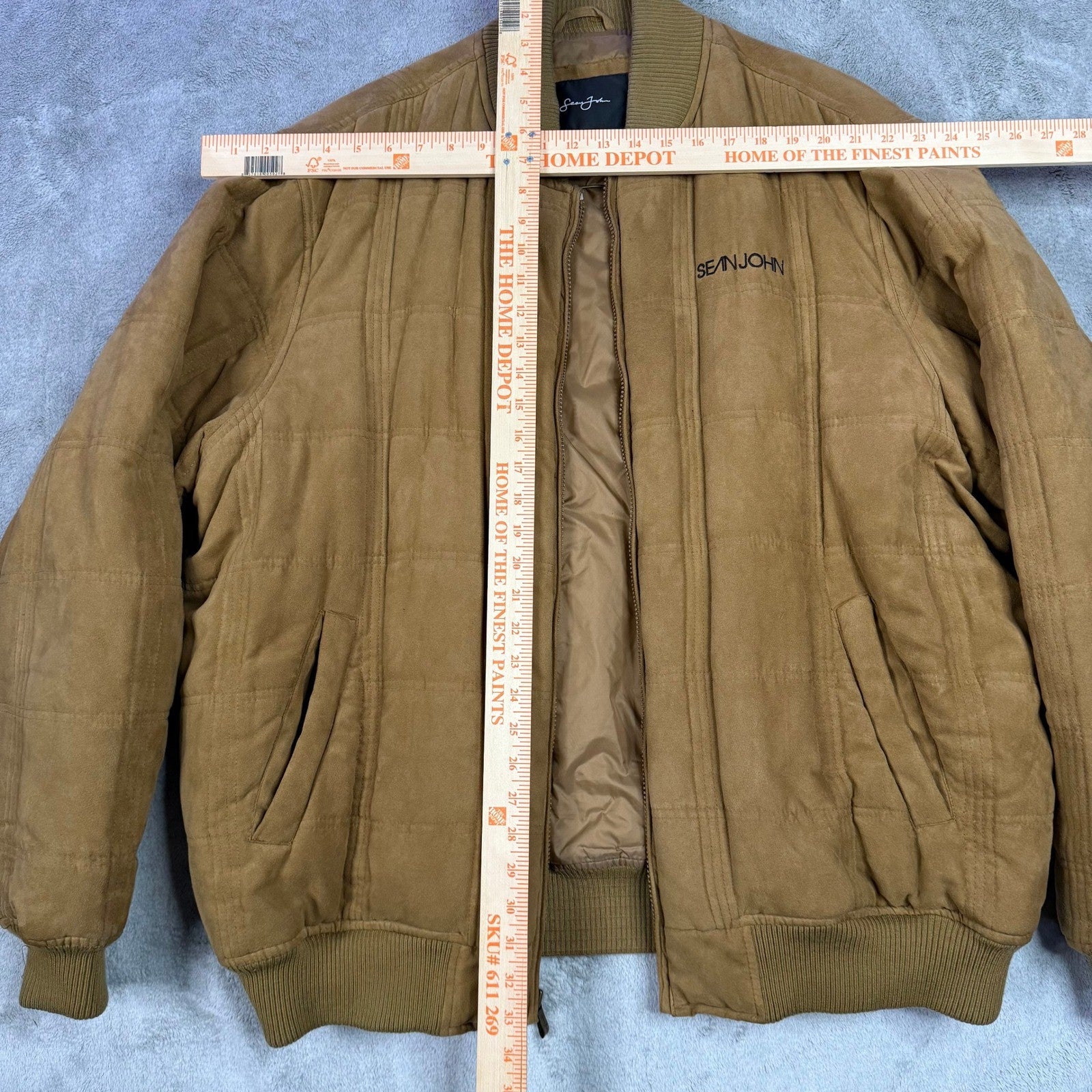 Sean John Mens Brown Quilted Bomber Jacket Casual Outerwear XXL