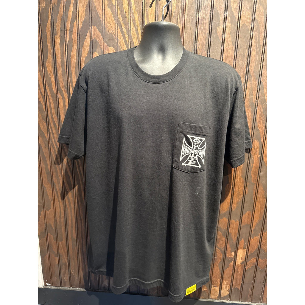 Awful Lot of Cough Syrup Mens Black Pocket Graphic T-Shirt Iron Cross Logo L