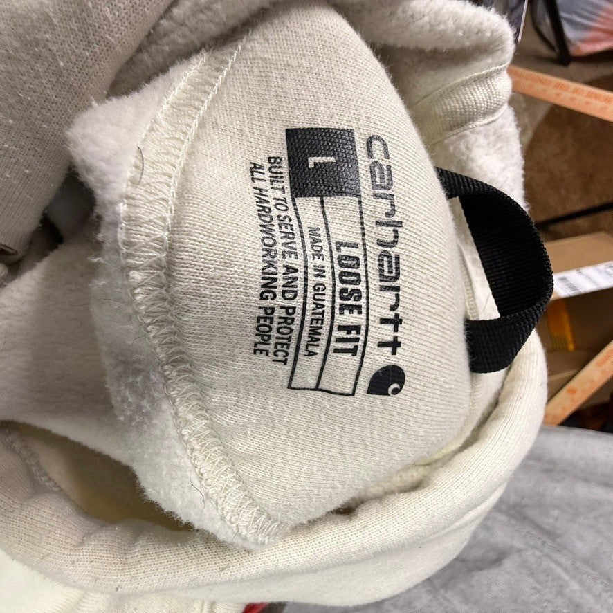 Carhartt Mens Cream Loose Fit Hoodie Long Sleeve Pullover Pocket Logo Size L