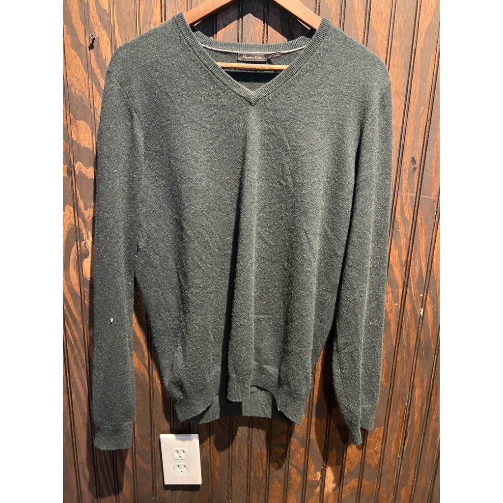 Massimo Dutti Mens Green Silk Cotton Cashmere V-Neck Sweater Size XL 22x28