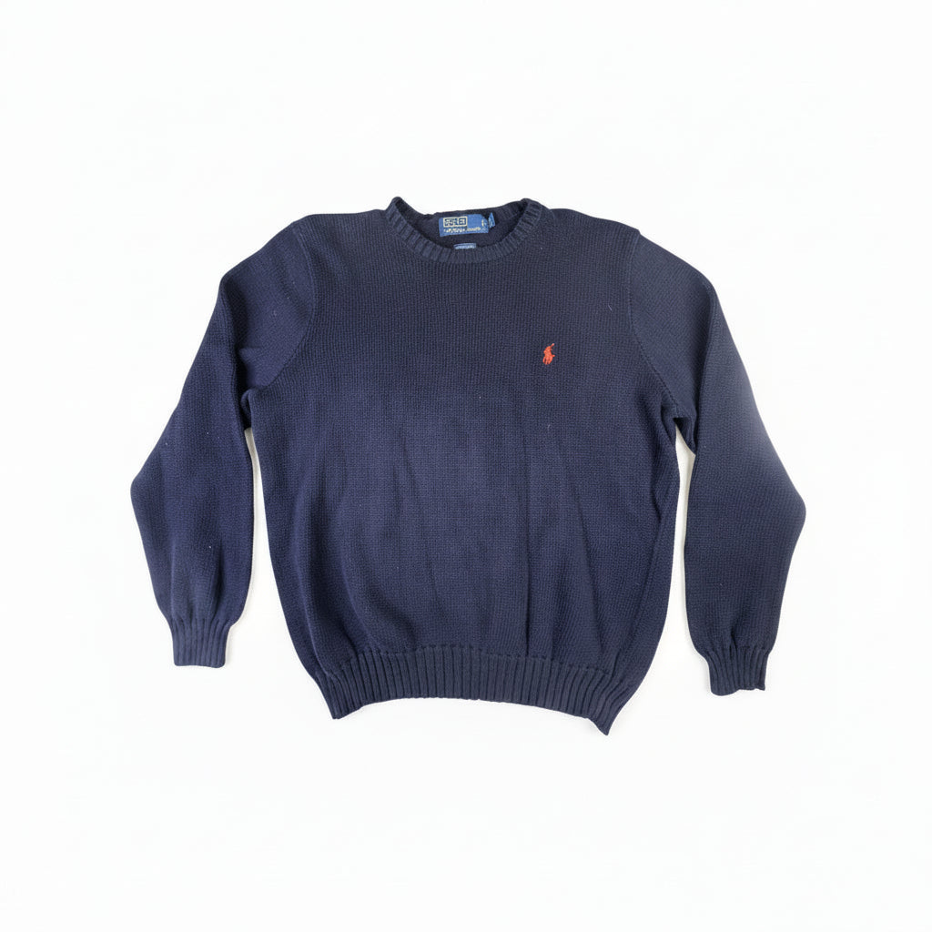Polo Ralph Lauren Men Navy Blue Crewneck Sweater Size L 100% Cotton