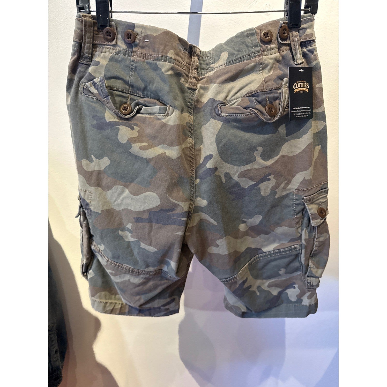 Mens Camouflage Cargo Shorts 31 Waist Green Brown Woodland Camo Utility Relaxed
