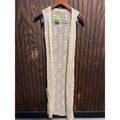 Cream Crochet Knit Duster Vest Sleeveless Maxi Open Front Boho Layering Piece
