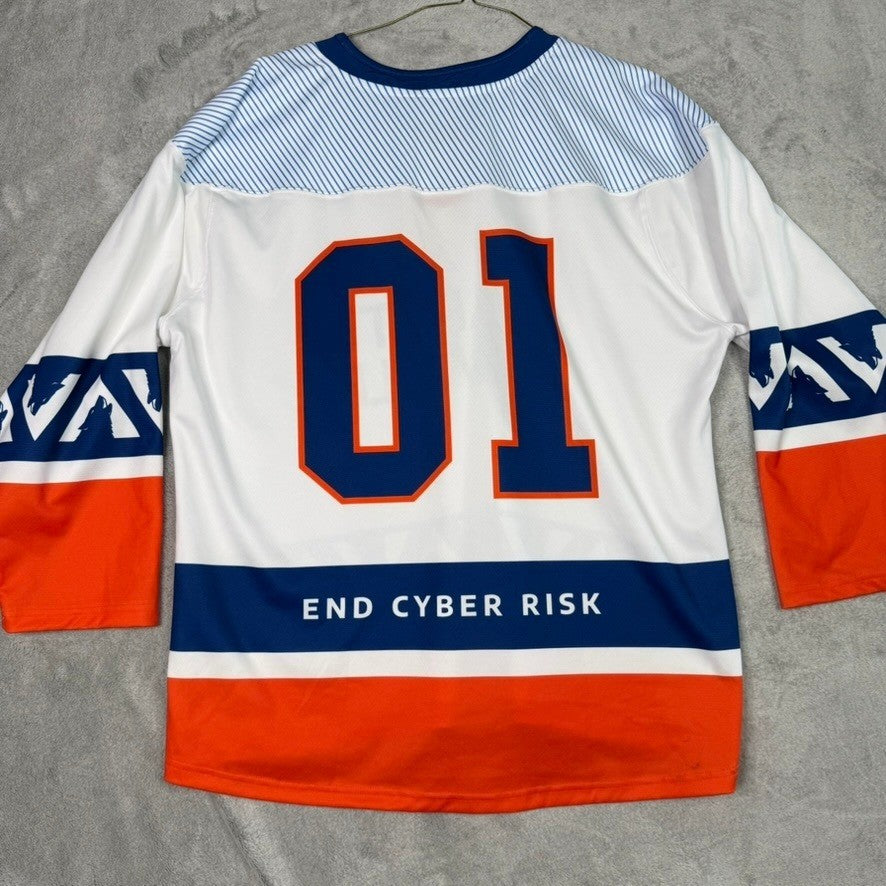 Arctic Wolf Hockey Jersey Mens Large 01 End Cyber Risk White Blue Orange