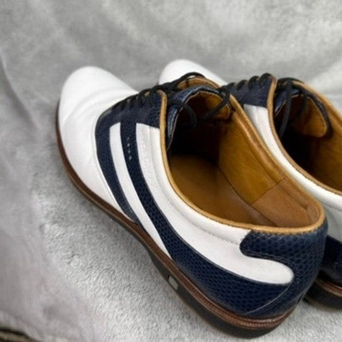 ECCO Men's Golf Shoes White Navy Leather Spikes Size 41 HYDROMAX