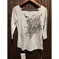 Harley Davidson Womens Gray Graphic Split Neck 3/4 Sleeve Rhinestone Top 19x25