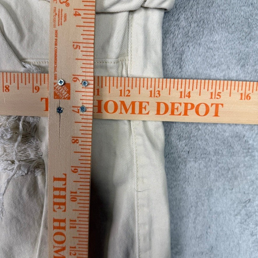 American Bazi Cream Distressed Cargo Pants Wide Leg Cropped Ripped Baggy Pants
