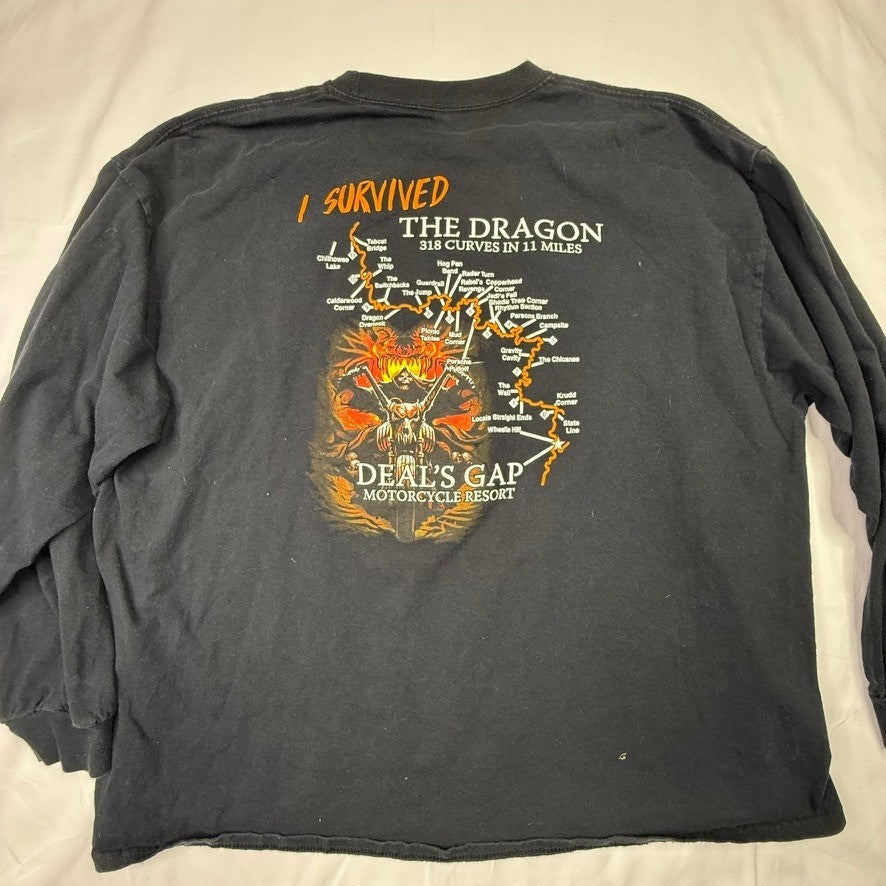 Deal's Gap Motorcycle Resort Dragon T Shirt Mens 3XL Black Long Sleeve