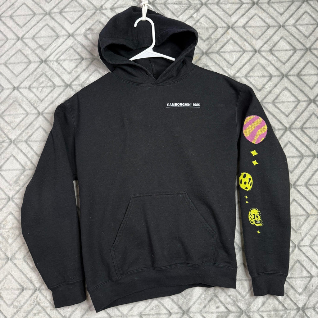 Black Graphic Hoodie Sweatshirt Samborghini 1986 Skeleton Cosmic Art MenS Size S