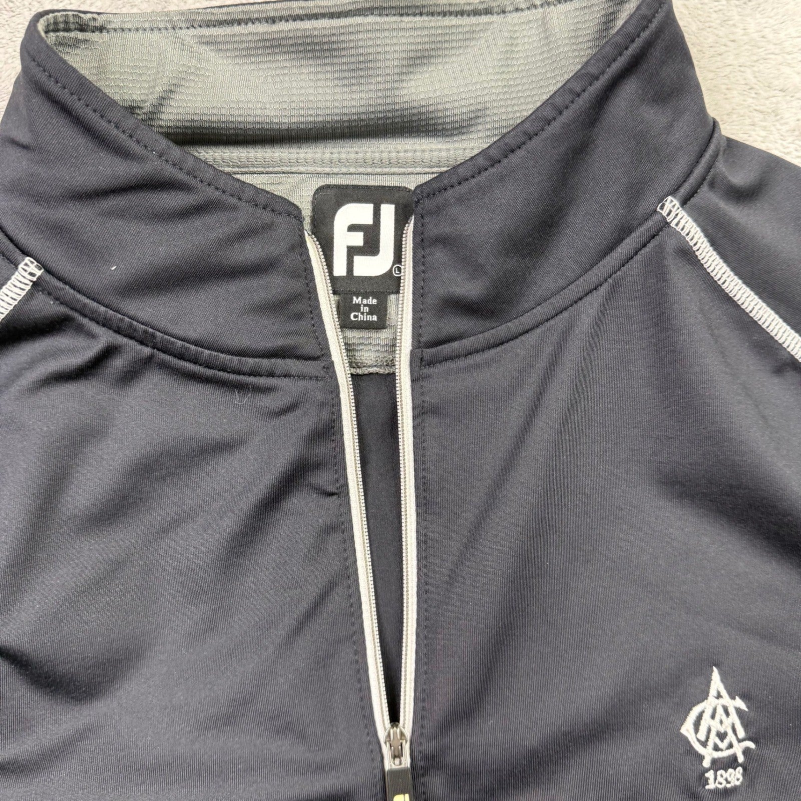 FootJoy FJ Mens Large Quarter Zip Golf Pullover Jacket Black Gray Performance