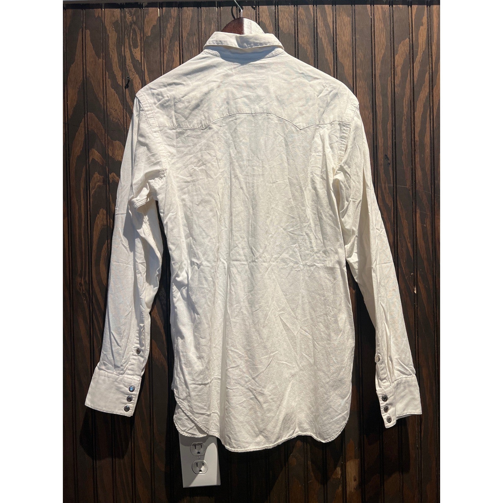 Polo Ralph Lauren Mens White Cotton Twill Western Pearl Snap Shirt 22x32