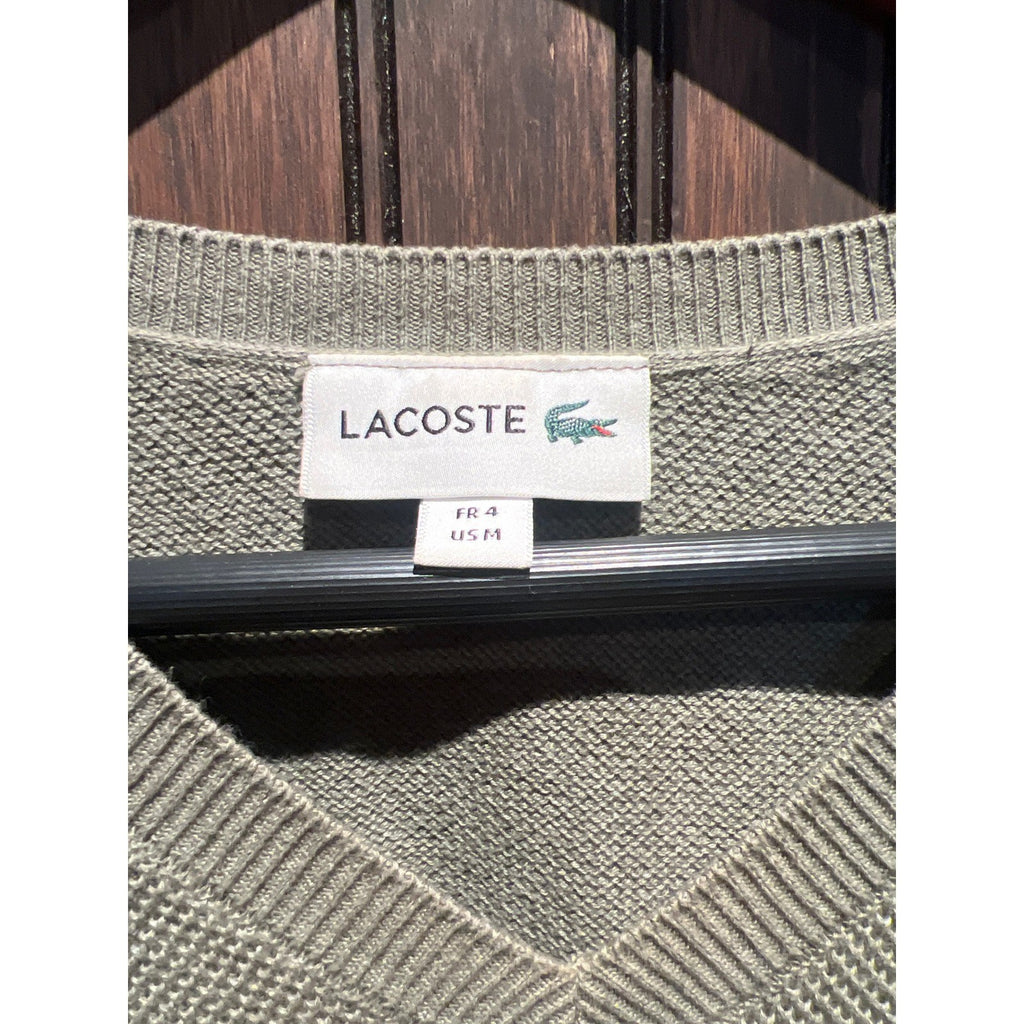 Lacoste Mens V-Neck Sweater Sage Green Textured Waffle Knit Size US M FR 4