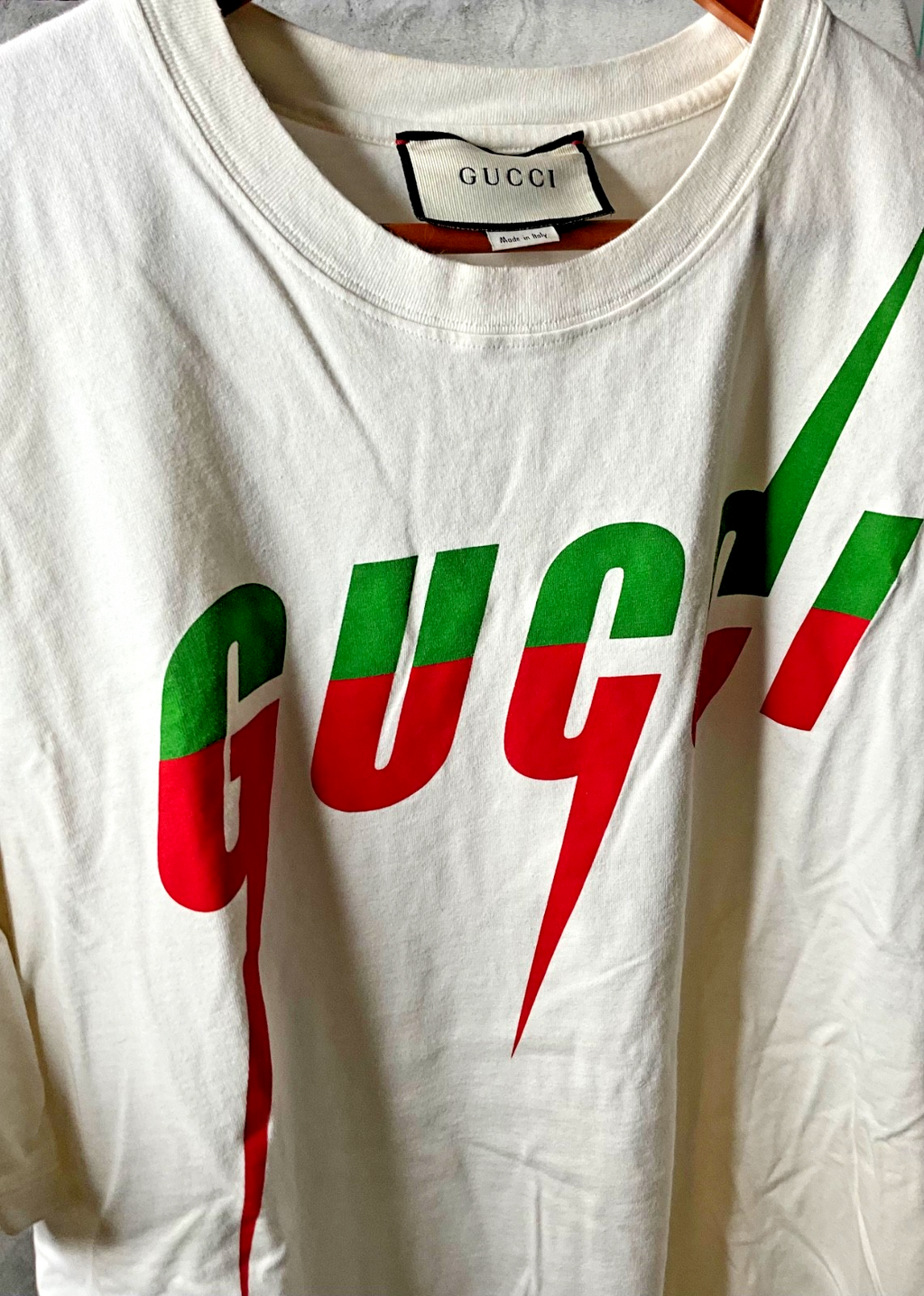 Gucci Short Sleeve Tee in Cream with Red and Green Accents