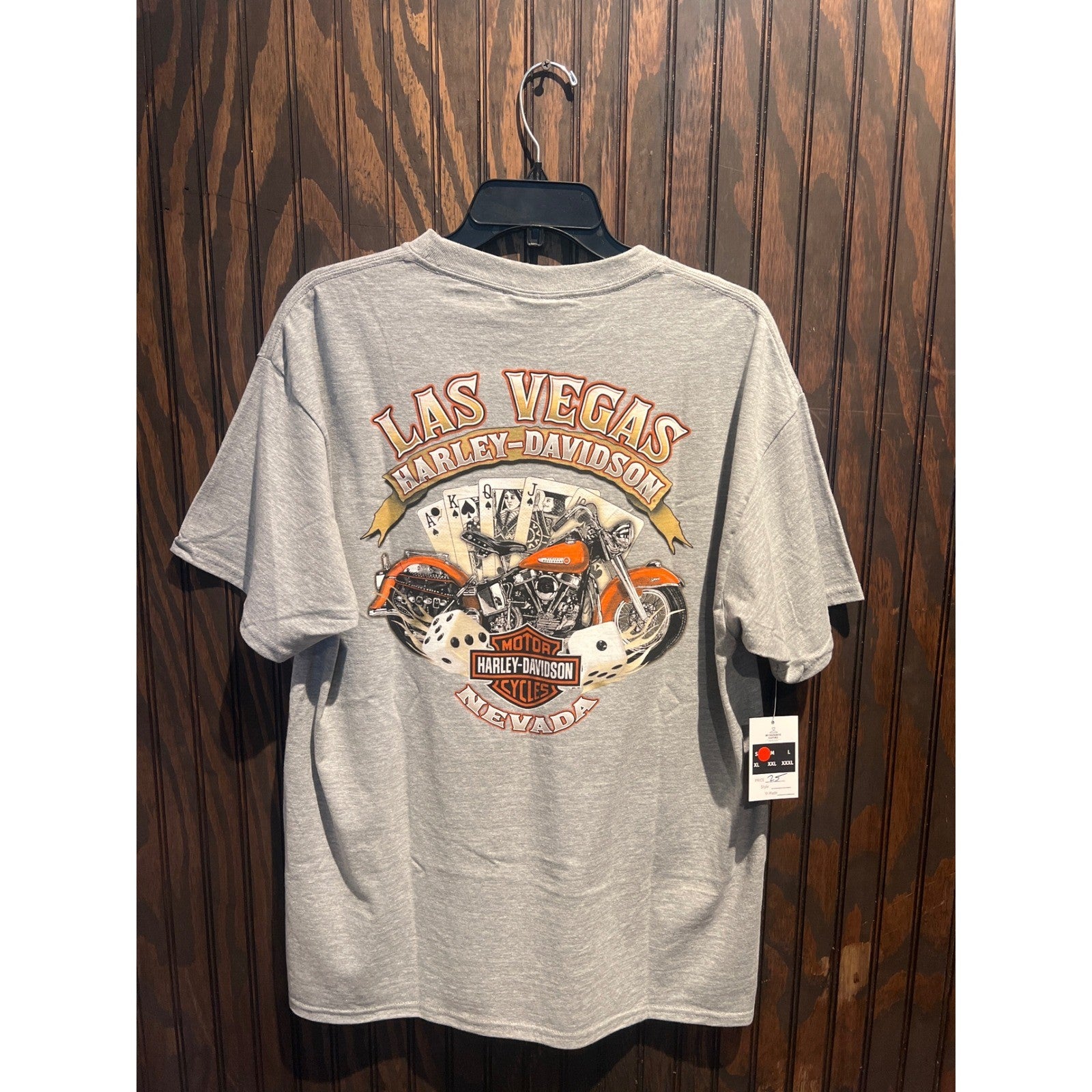 Vintage 2005 Harley Davidson Skull Top Hat Playing Cards Gray T-Shirt Large