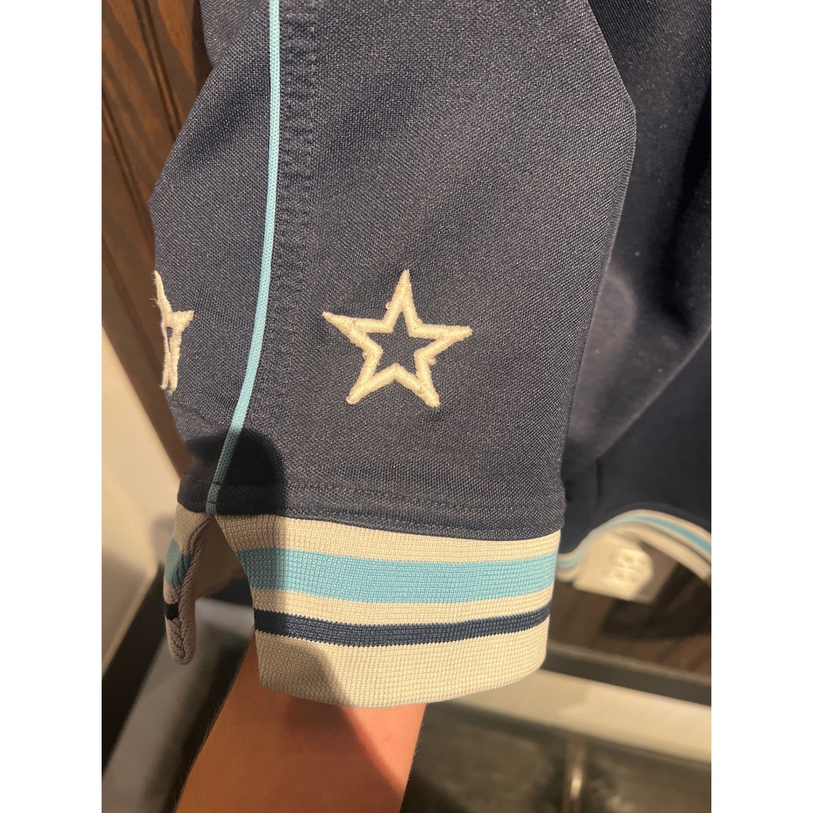 Mens Navy Blue Mesh Basketball Shorts Striped Trim Star Logo Activewear Size XL