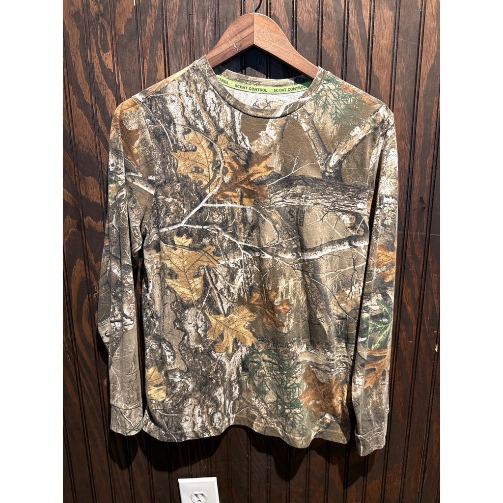Realtree Edge Camo Long Sleeve Shirt Mens Scent Control Hunting Top Brown Green