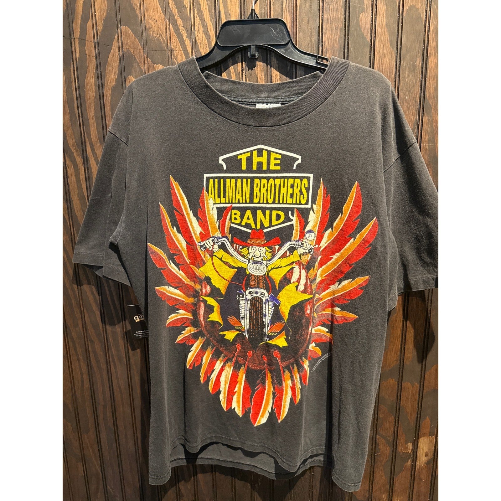 Vintage Allman Brothers Band T-Shirt Faded Black Biker Skeleton Graphic Mens XL