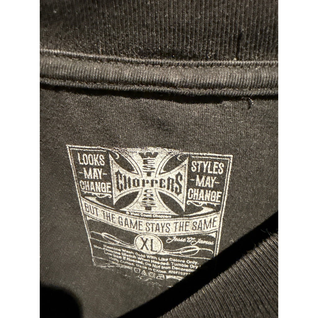Vintage West Coast Choppers Jesse James Iron Cross Graphic TShirt Faded Black XL