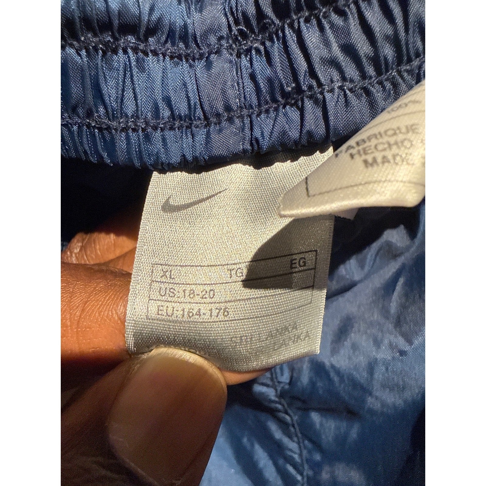 Nike Swoosh Navy Blue Nylon Track Pants Windbreaker Joggers Mens Small 12.5x29
