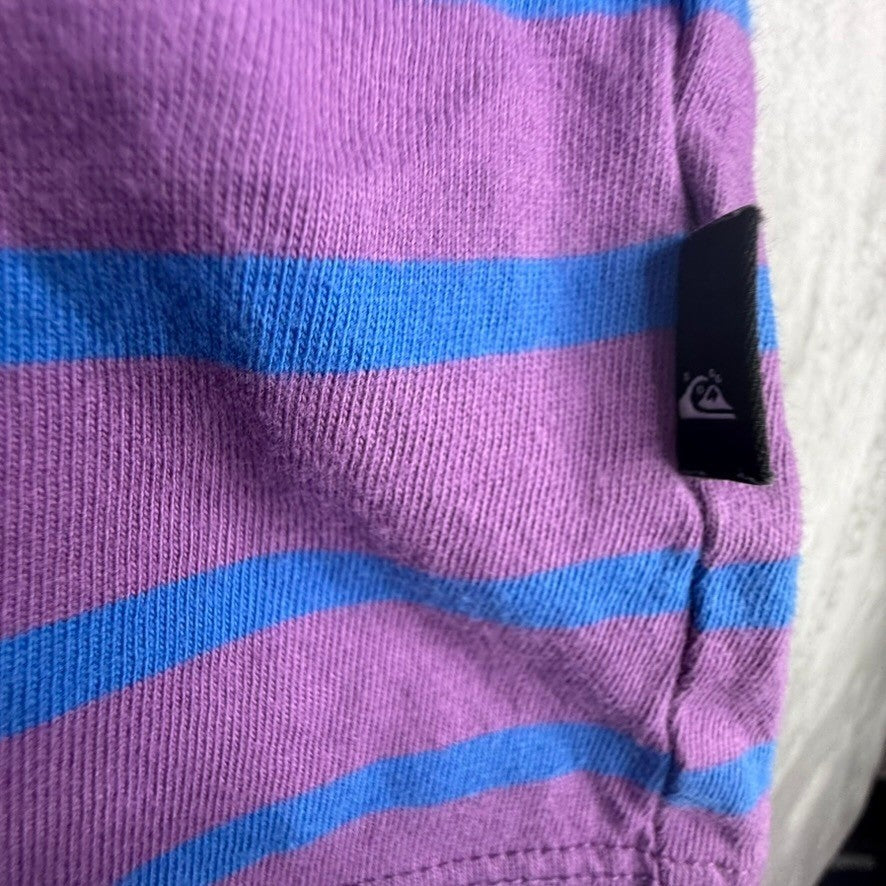 Quiksilver Mens Purple Blue Stripe Mock Neck Cropped T Shirt Size S