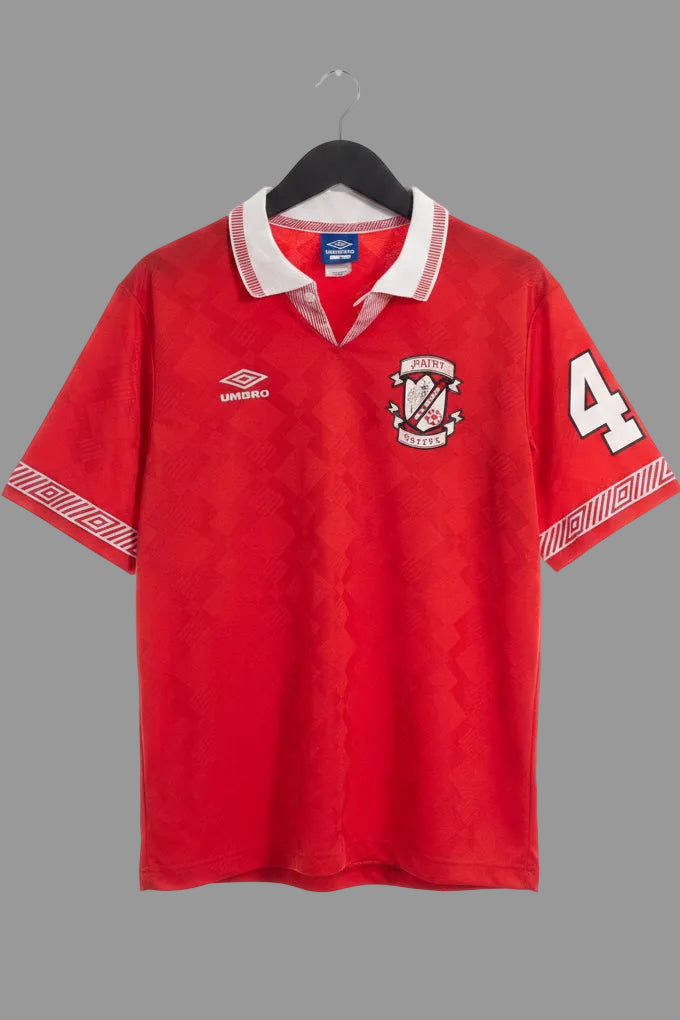 Vintage Umbro Red Soccer Jersey Polo Shirt Point Soccer Number 4 Large USA Made