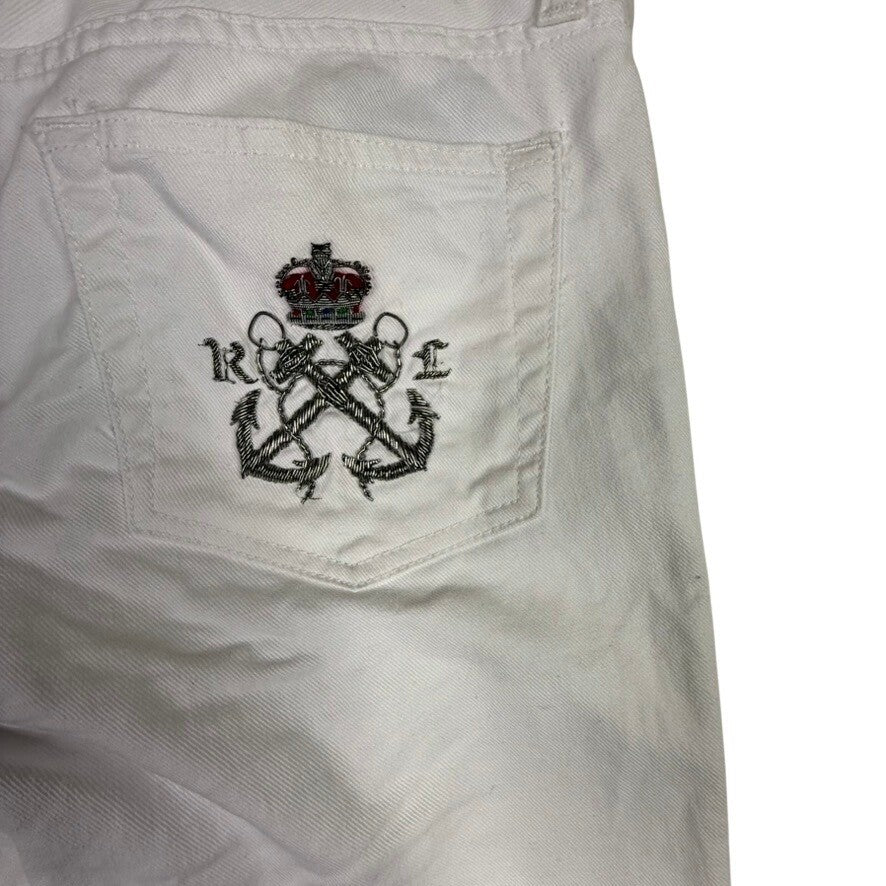 Ralph Lauren White Bootcut Flare Jeans Womens Size 30x27 Embroidered Logo