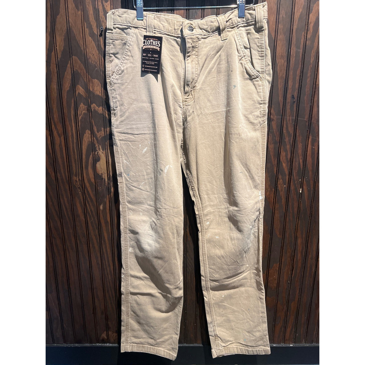 Carhartt Mens Tan Canvas Carpenter Work Pants 34x34 Distressed Paint Splatter