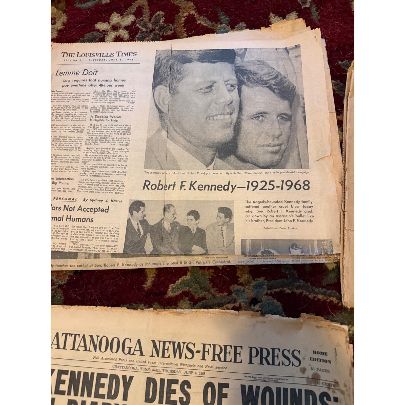 Vintage june 1968 Robert F Kennedy RFK Assassination Newspaper Louisville Times