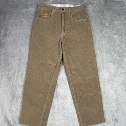 GMPR JRS Corduroy Pants Tan Straight Leg Embroidered Logo Size 32