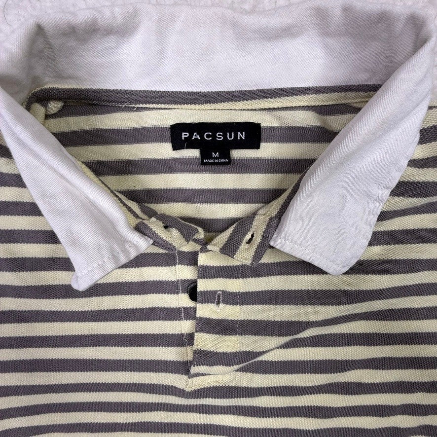 PacSun Mens Striped Rugby Shirt Long Sleeve Collar Button M