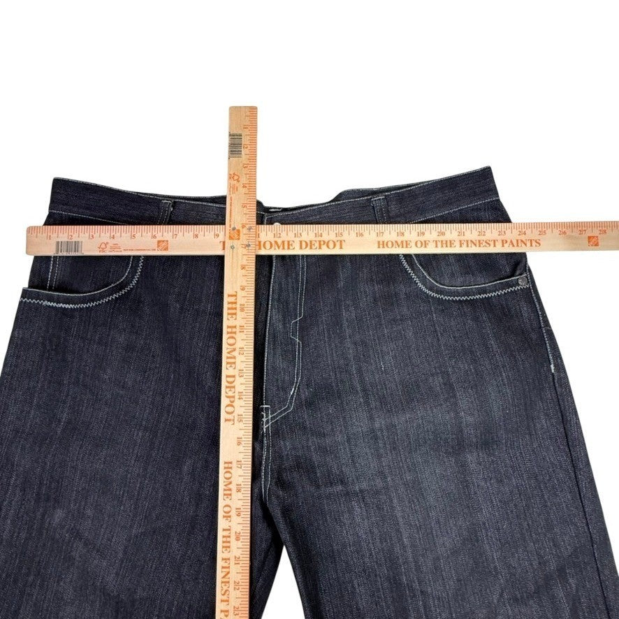 RAW LUCL Premium Clothing Mens Dark Wash Denim Jeans Embroidered Pockets 44x30