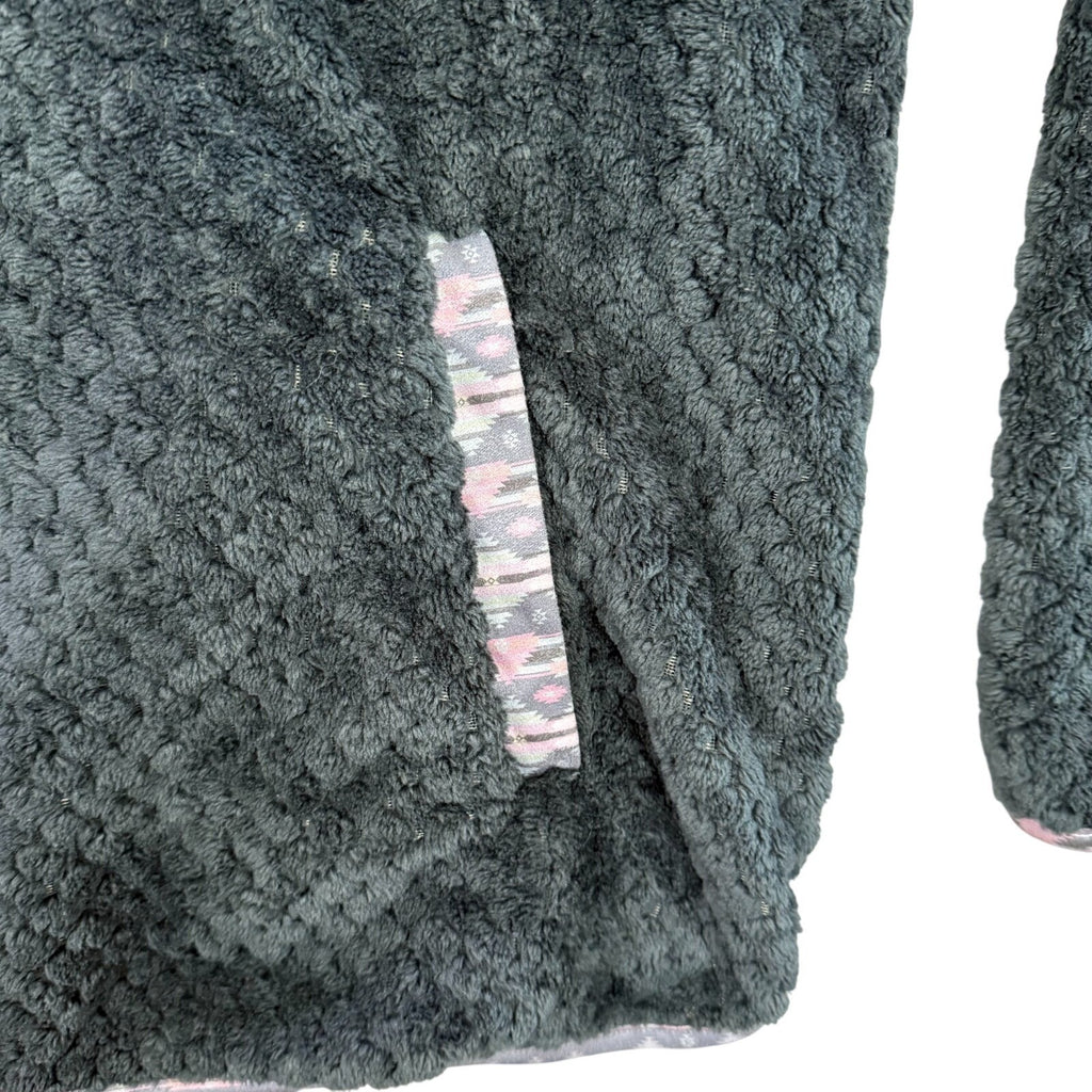 Simply Southern Fuzzy Sherpa Quarter Snap Pullover Women's XXL Gray Aztec Trim