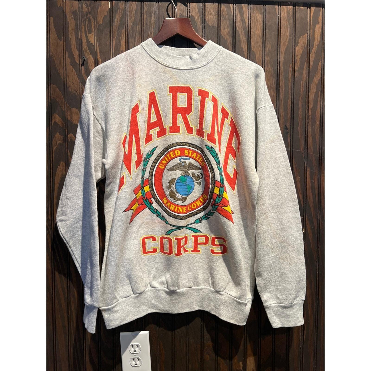 Vintage US Marine Corps USMC Crewneck Sweatshirt Heather Gray Graphic 23x27